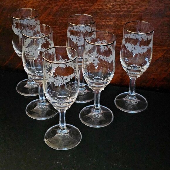6 Johann Haviland Sweetheart Rose Cordial Glasses 4.75" Bavaria silver trim roma - Picture 2 of 6